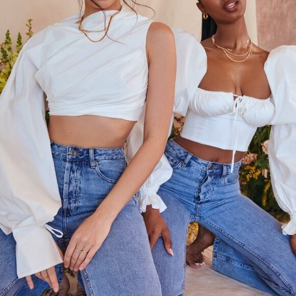 House of CB Tops - HOUSE OF CB ARTA WHITE COTTON CROPPED TOP SIZE SMALL PRELOVED